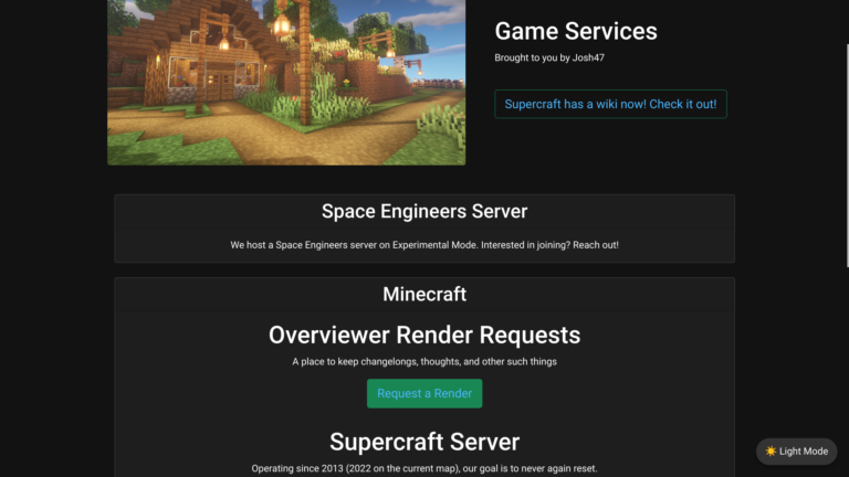 Supercraft Game Services webpage