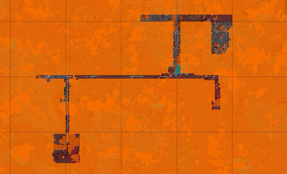 A screenshot of a map of the Nether, with chunks to be deleted tinted orange.